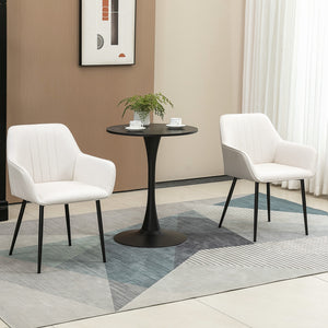 Set of 2 linen-upholstered dining chairs with metal legs, cream