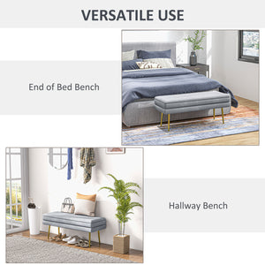 Velvet storage ottoman with steel legs, gray