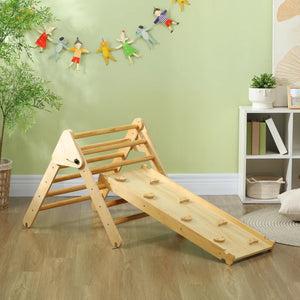 3-in-1 Climbing Set with Ramp for Toddlers in Natural Wood