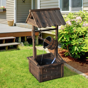 Wooden wishing fountain with electric pump and water bucket