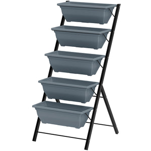 5-Tier Raised Plant Stand with Drainage Holes, Grey