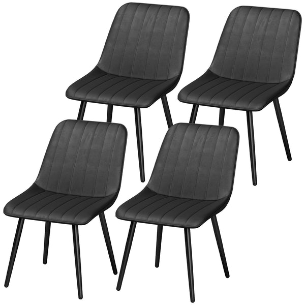 Set of 4 faux leather dining chairs with metal legs, black