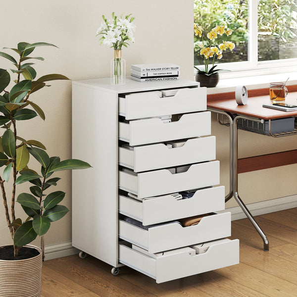 7-drawer storage chest with wheels - White