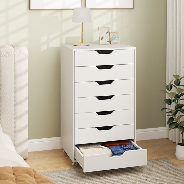 7-drawer storage chest with wheels - White