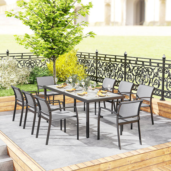 9-Piece Patio Dining Set with Stacking Chairs, Gray