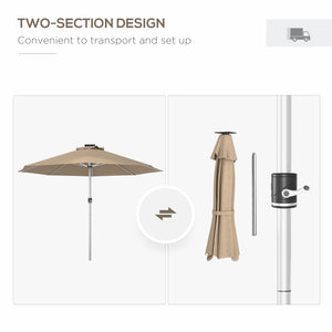 9.6-foot LED light-up parasol with 4 lighting modes, solar and USB charging, beige