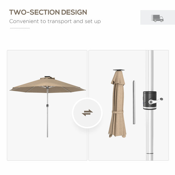 9.6-foot LED light-up parasol with 4 lighting modes, solar and USB charging, beige