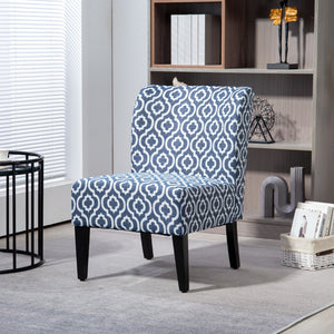 Armless accent chair with wooden legs, blue