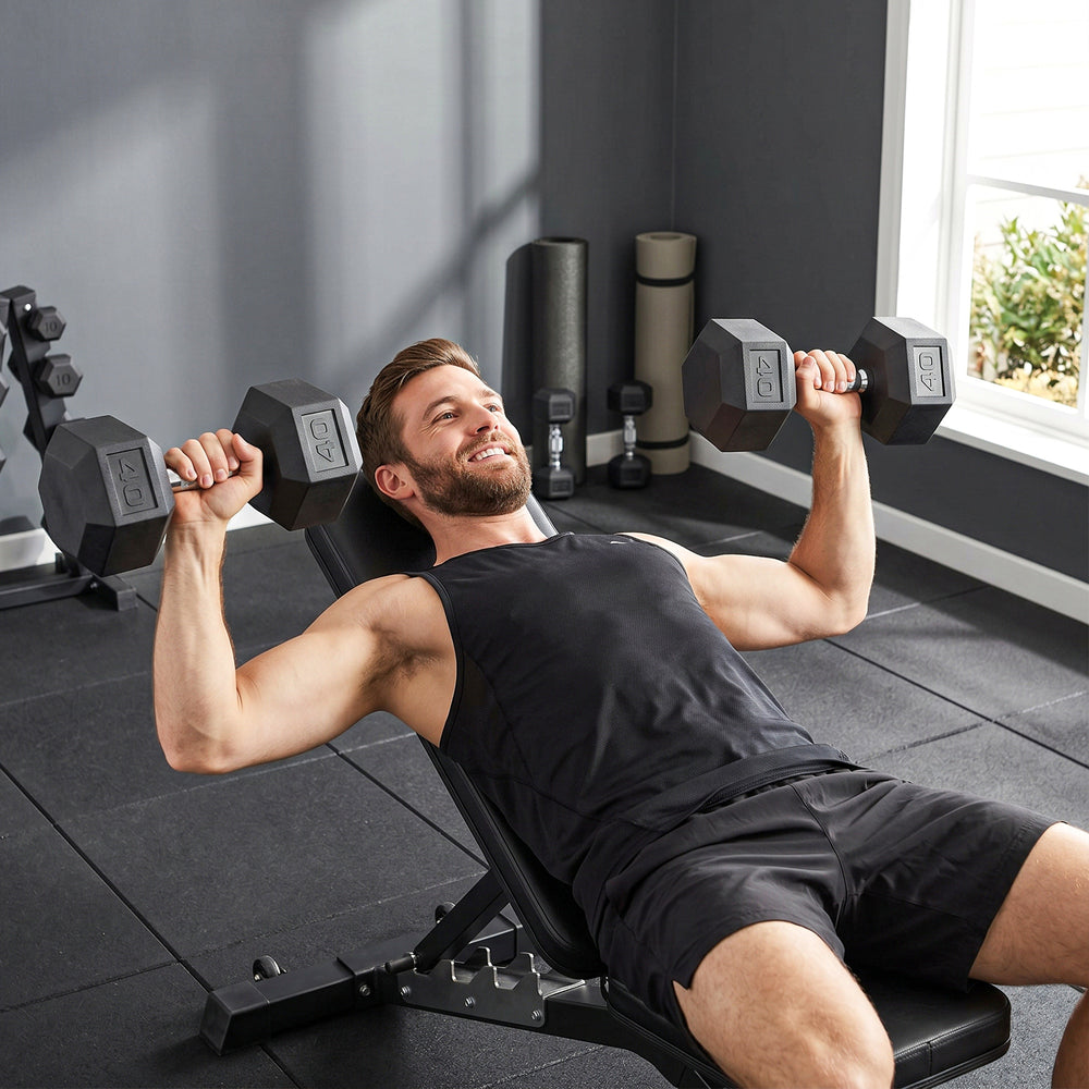 Set of 2 hexagonal dumbbells of 40 lb with rubber coating – Black
