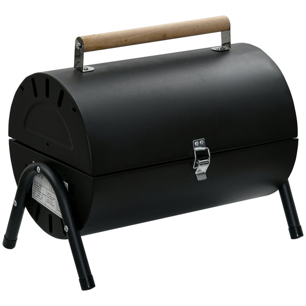 Outdoor Charcoal BBQ Grill, Tabletop Folding Barbecue Grill with Handle, 17.3" x 9.8" x 14", Black