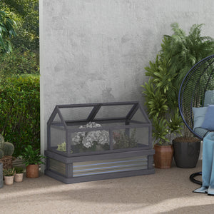 Raised garden kit with greenhouse, wooden cold frame
