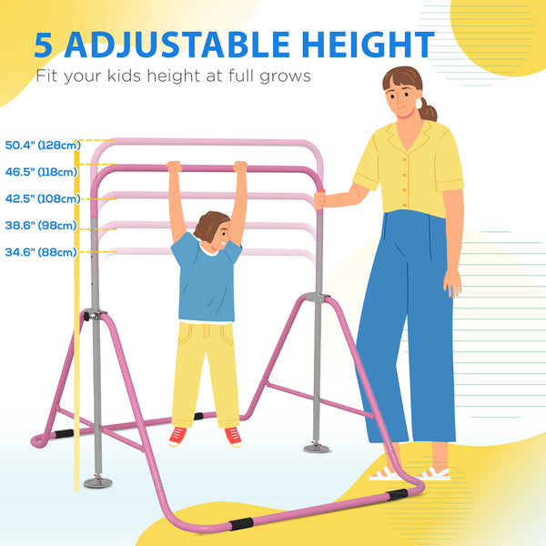 Height Adjustable Extendable Folding Gymnastics Bar, Pink