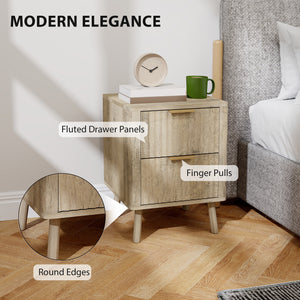 Set of 2 bedside tables with fluted handles and drawers, oak effect