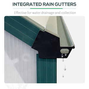 Polycarbonate greenhouse with adjustable ventilated roof and gutter