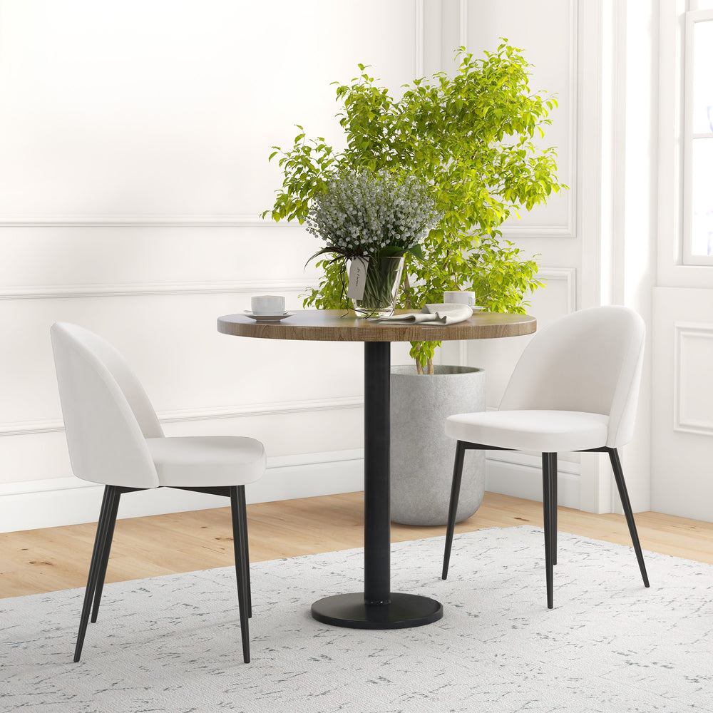 Set of 2 velvet upholstered dining chairs, cream white