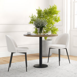 Set of 2 velvet upholstered dining chairs, cream white