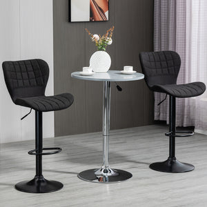 Set of 2 bar stools with wide seat, backrest and footrest, black
