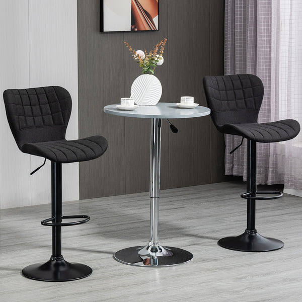 Set of 2 bar stools with wide seat, backrest and footrest, black