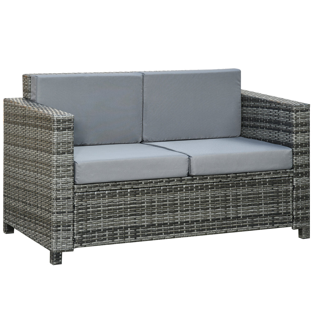 Luxury two-seater resin wicker sofa with cushion, grey