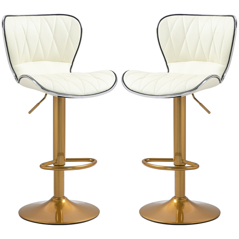 Set of 2 bar stools with PU leather upholstery, white