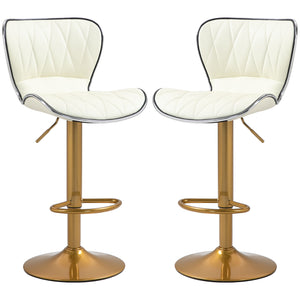 Set of 2 bar stools with PU leather upholstery, white