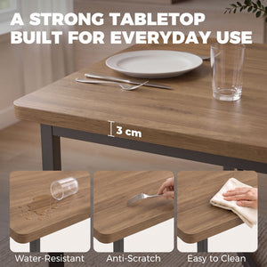 Extendable table with 6 chairs, brown and black wood effect