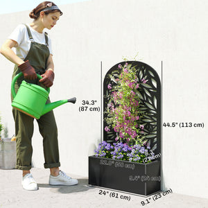 Metal planter with trellis for climbing plants