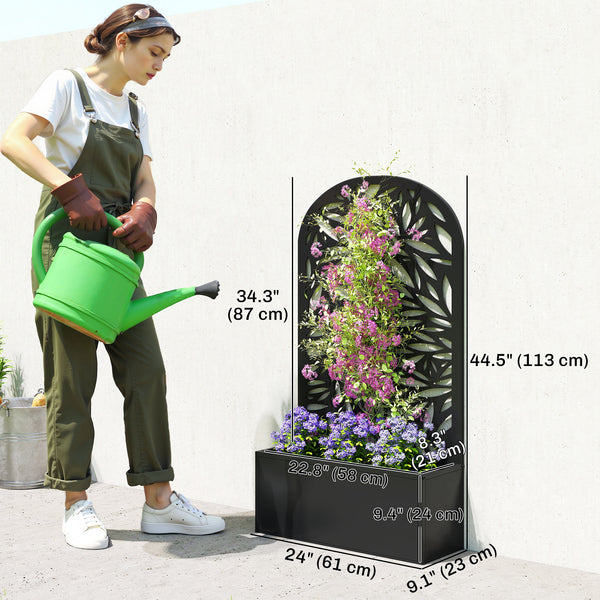 Metal planter with trellis for climbing plants