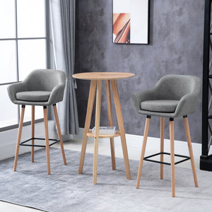 Set of 2 modern upholstered fabric bar stools with metal frame, grey