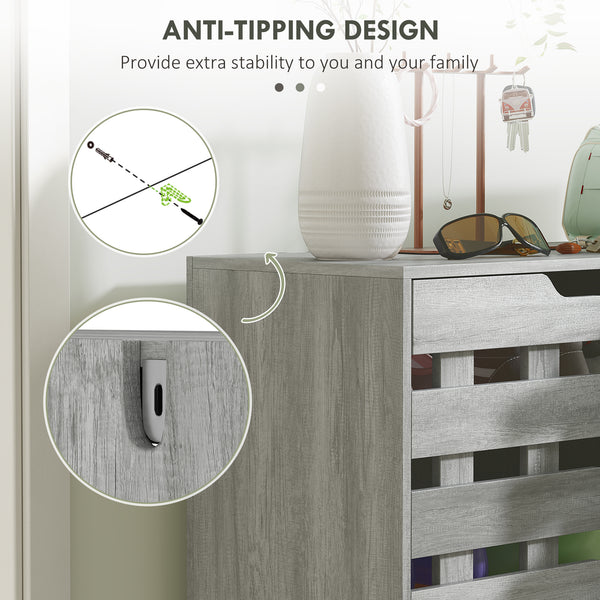 21 Pair Shoe Cabinet with 5 Tier Double Door Cabinet, Light Grey