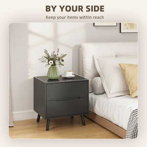 Set of 2 nightstands with 2 drawers and wooden legs – Black
