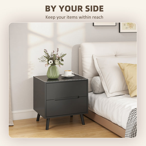 Set of 2 nightstands with 2 drawers and wooden legs – Black