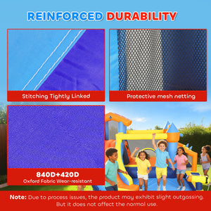 Inflatable bouncy castle for children with slide, ball pit, climbing wall and blower