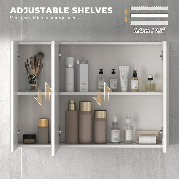 Medicine cabinet with mirror, 3 doors and adjustable shelves, white