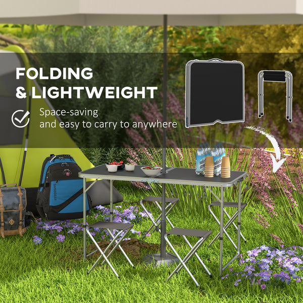 Folding Picnic Table with Camping Chairs, Black.