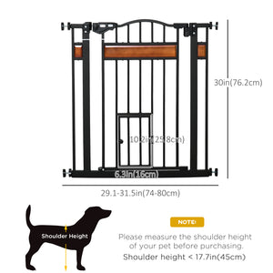 Extra-wide dog gate with integrated cat flap, black