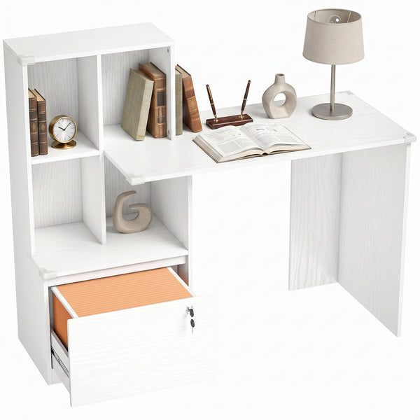 Computer desk with bookshelf, locking drawer and file storage