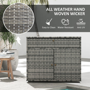 2-door wicker outdoor storage cabinet with drawer, grey