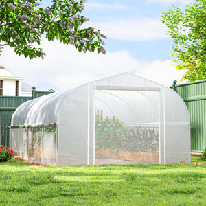 Outdoor tunnel greenhouse with roll-up mesh side walls