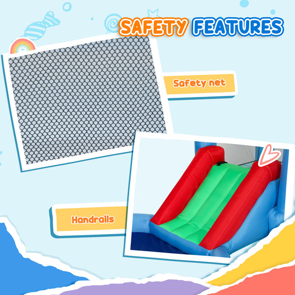 4-in-1 bouncy castle with slide, basketball hoop, ball pit, blower and storage bag