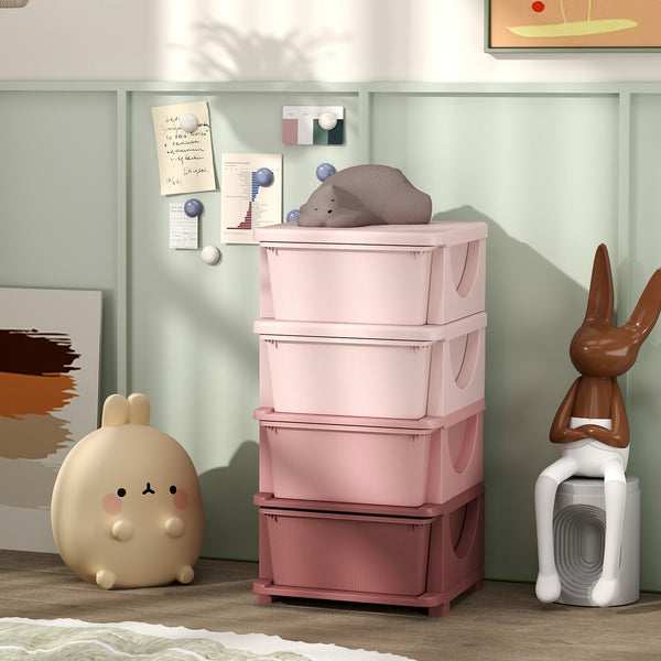 4-Tier Organizer with 4 Plastic Drawers, Pink