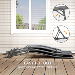 Set of 2 Outdoor Folding Lounge Chairs with Adjustable Backrest, Headrest and Mesh Seat for Beach and Pool, Grey