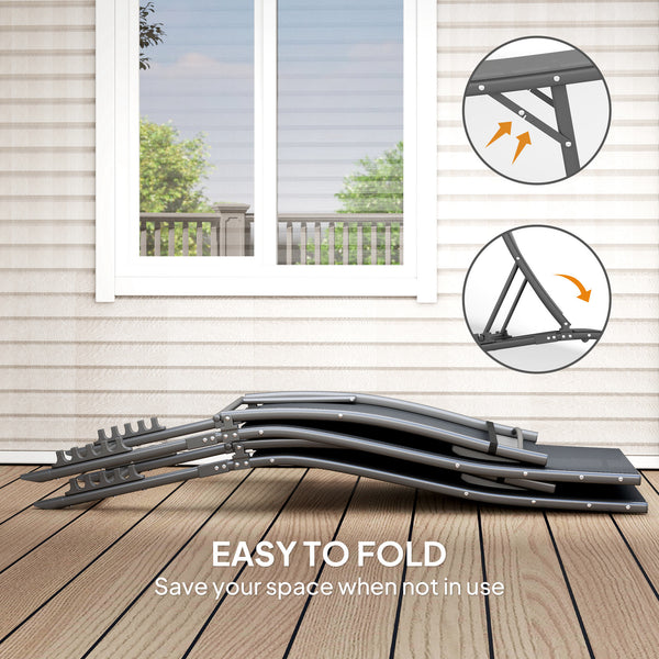 Set of 2 Outdoor Folding Lounge Chairs with Adjustable Backrest, Headrest and Mesh Seat for Beach and Pool, Grey