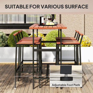 5-Piece Bar Set with 119cm Table and 4 Bar Stools, Brown