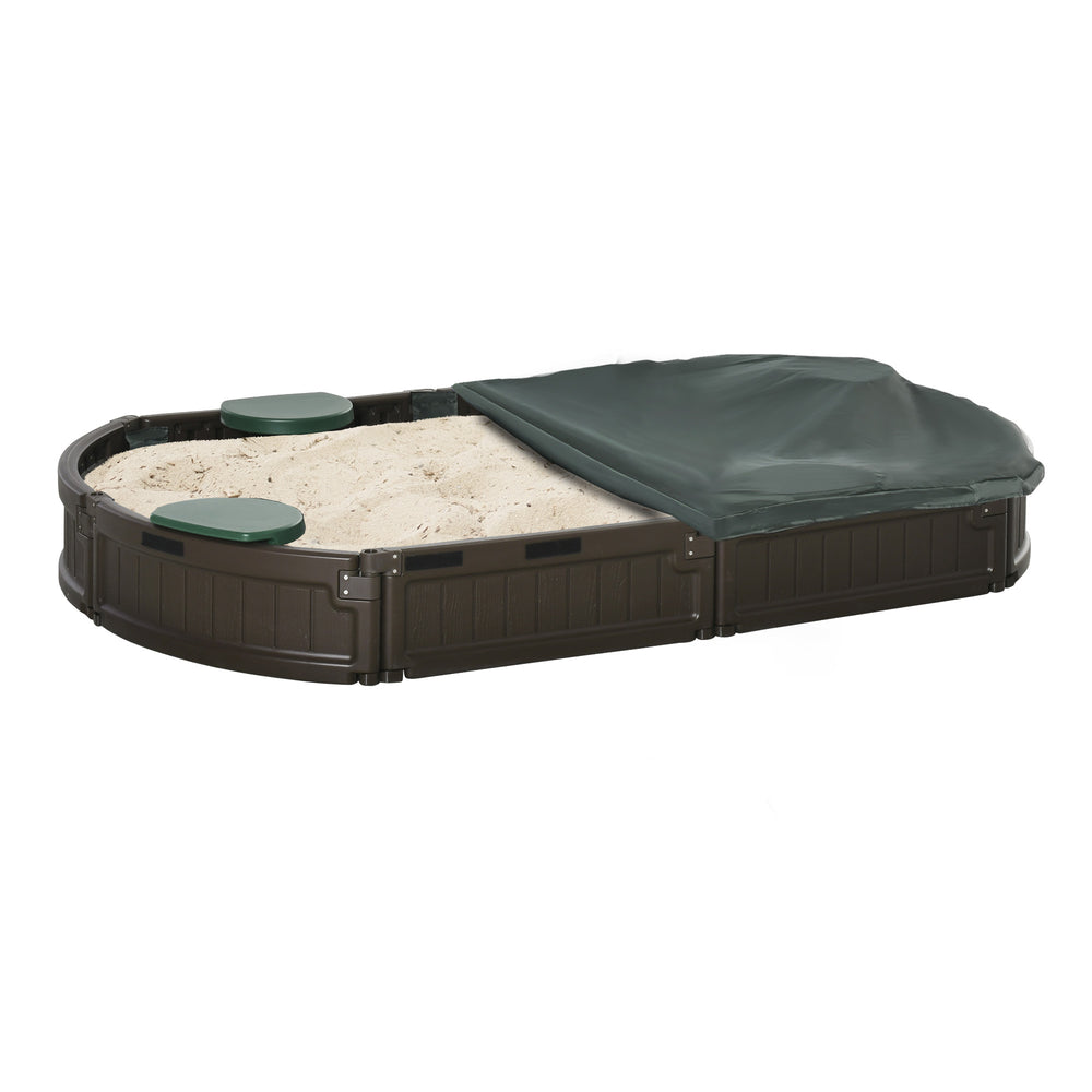 Sandbox with lid and seat, brown 