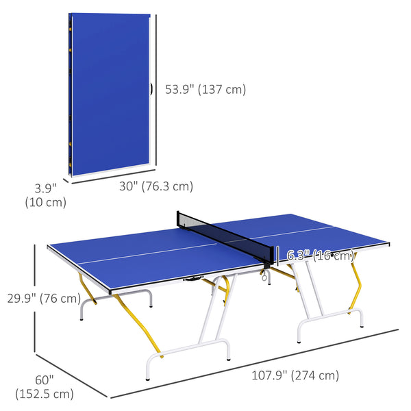 9' x 5' Folding Ping Pong Table with Paddles and Balls, Blue