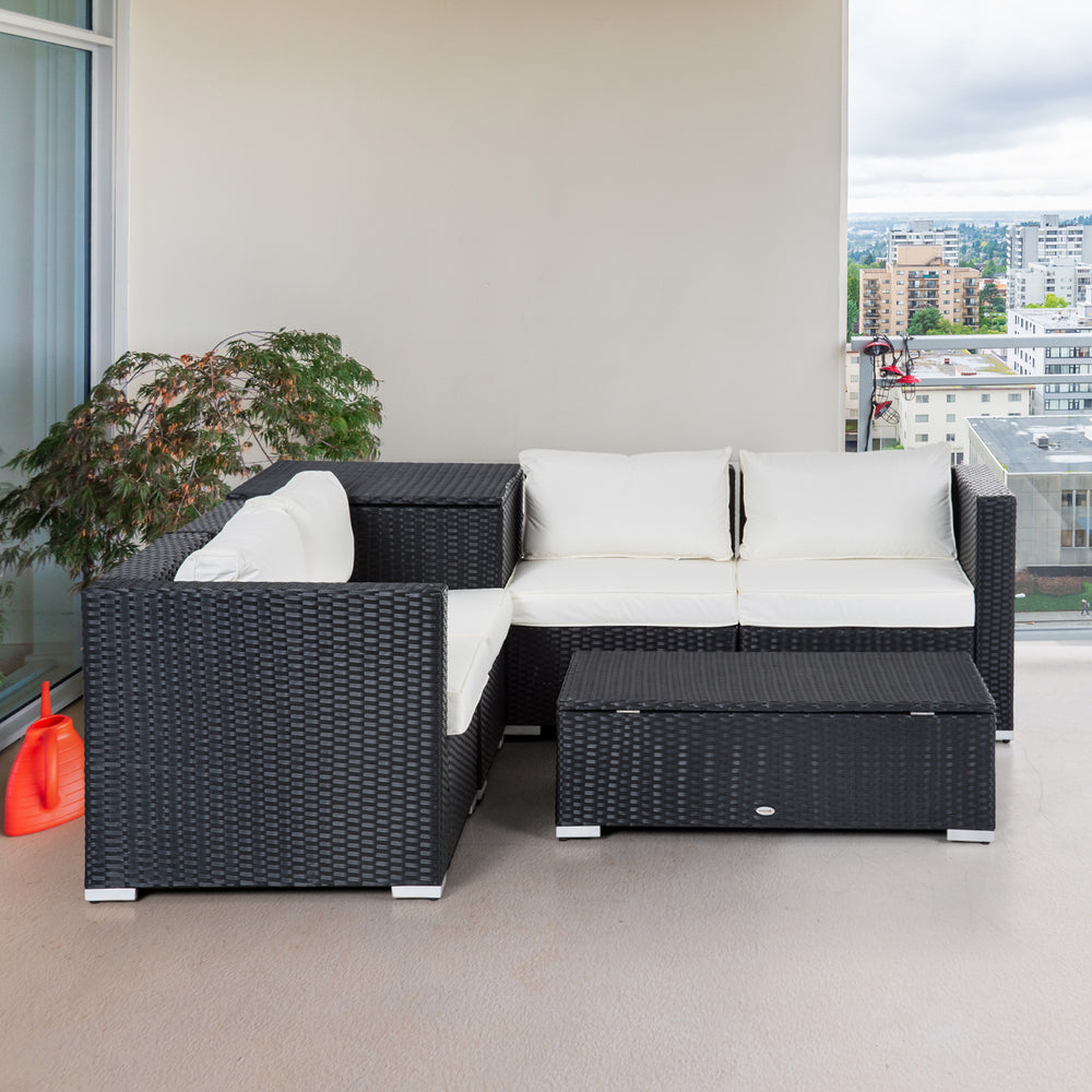 6-piece furniture set with rattan corner sofa, storage table and coffee table, beige