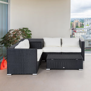 6-piece furniture set with rattan corner sofa, storage table and coffee table, beige