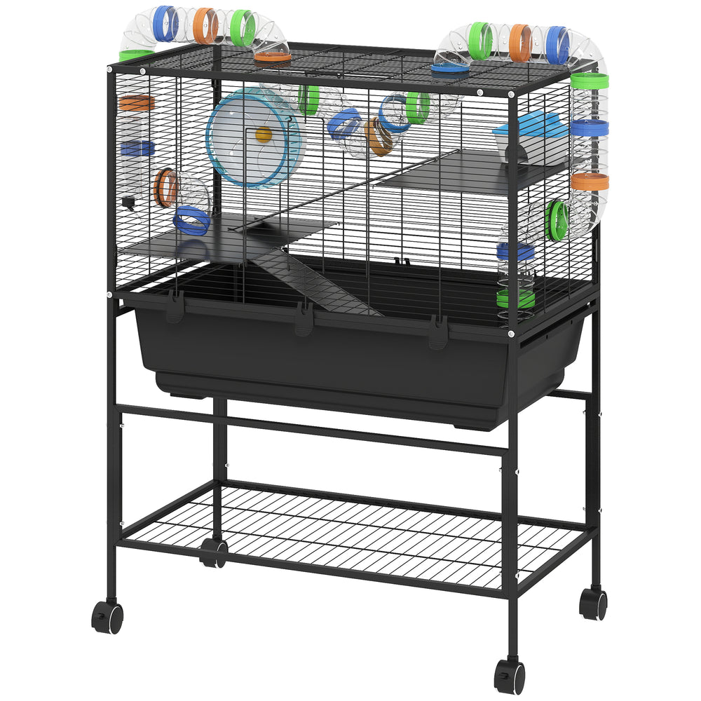 3-tier rolling cage with 18cm deep tray, for Syrian rodents, gerbils and rats