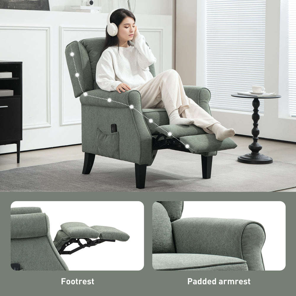 Vibration Massage Recliner Chair with Extendable Footrest, Remote Control, Dark Green